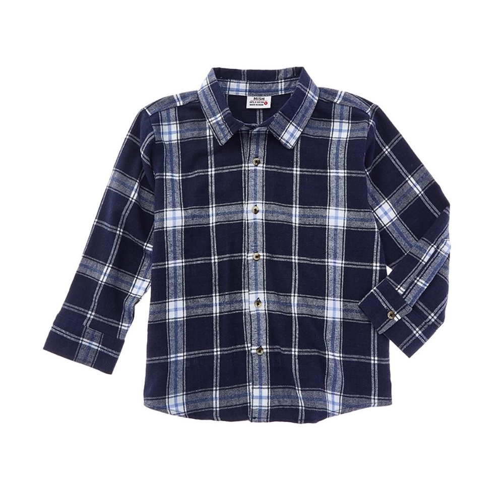 Mish Mish Foam Finger Flannel Shirt. Size: 7 in Navy & White  New